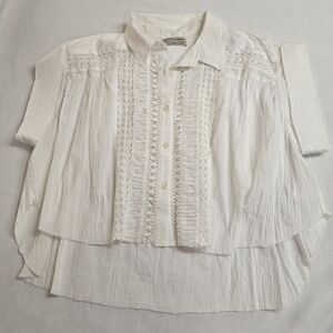 Urban Outfitters crochet cropped high low blouse button up top